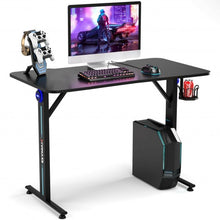 Load image into Gallery viewer, Home Office PC Computer Gaming Desk with LED Lignt and Gaming Handle Rack-Black