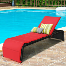 Load image into Gallery viewer, Patio Rattan Lounge Chair Back Adjustable Chaise Recliner with Cushioned-Red