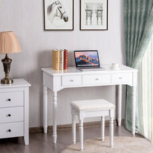 Load image into Gallery viewer, Makeup Dressing Table with Tri-Folding Mirror and Cushioned Stool for Women