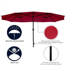 Load image into Gallery viewer, 15' Twin Patio Umbrella Double-Sided Outdoor Market Umbrella without Base -Wine