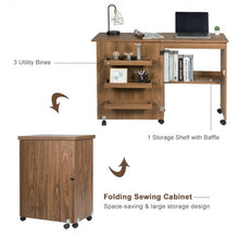 Load image into Gallery viewer, Folding Sewing Craft Table Shelf Storage Cabinet Home Furniture-Brown