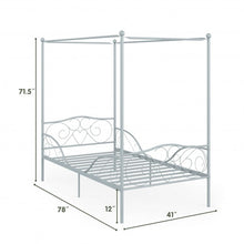 Load image into Gallery viewer, Twin Size Metal Canopy Bed Frame 4 Poster Steel Slats Headboard Footboard-Silver