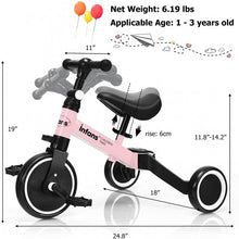 Load image into Gallery viewer, 3 in 1 3 Wheel Kids Tricycles with Adjustable Seat & Handlebarfor Ages 1-3-Pink
