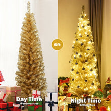 Load image into Gallery viewer, 6 ft Tinsel Tree Unlit Slim Pencil Christmas Tree-Champagne