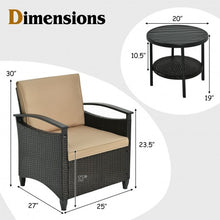 Load image into Gallery viewer, 3Pcs Patio Rattan Furniture Set Cushioned Sofa Storage Table with Shelf Garden