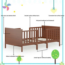 Load image into Gallery viewer, 2-in-1 Convertible Kids Wooden Bedroom Furniture with Guardrails-Brown