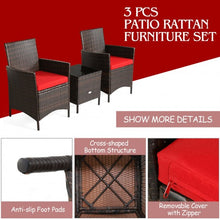 Load image into Gallery viewer, 3Pcs Patio Rattan Furniture Set Cushioned Sofa and Glass Tabletop Deck-Red