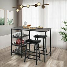 Load image into Gallery viewer, 3 Pcs Counter Height Dining Bar Table Set w/ 2 Stools and 3 Storage Shelves-BK