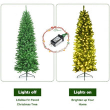 Load image into Gallery viewer, 7 ft PVC Hinged Pre-lit Artificial Fir Pencil Christmas Tree with 150 Warm White
