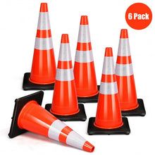 Load image into Gallery viewer, 6Pcs 28" PVC Fluorescent Reflective Road Parking Cones