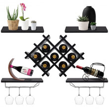 Load image into Gallery viewer, Set of 5 Wall Mount Wine Rack Set with Storage Shelves-Black