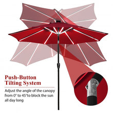 Load image into Gallery viewer, 9Ft Solar LED Market Umbrella with Aluminum Crank Tilt 16 Strip Lights-Wine
