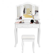 Load image into Gallery viewer, 4 Drawers Mirrored Jewelry Wood Vanity Dressing Table w/ Stool-White