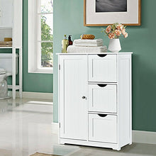 Load image into Gallery viewer, Bathroom Floor Cabinet Side Storage Cabinet with 3 Drawers and 1 Cupboard-White