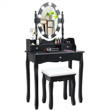 Load image into Gallery viewer, Oval Mirror Vanity Set with 10 LED Dimmable Bulbs and 3 Drawers-Black
