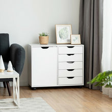 Load image into Gallery viewer, 5-Drawer Dresser Chest Mobile Storage Cabinet with Door-White