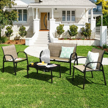 Load image into Gallery viewer, 4 pcs Patio Furniture Set with Glass Top Coffee Table-Brown