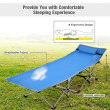 Load image into Gallery viewer, Folding Camping Cot with Side Storage Pocket Detachable Headrest-Blue