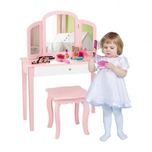 Load image into Gallery viewer, Kids Princess Make Up Dressing Table with Tri-folding Mirror & Chair-Pink