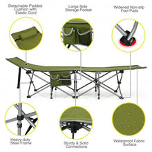 Load image into Gallery viewer, Folding Camping Cot with Side Storage Pocket Detachable Headrest-Green
