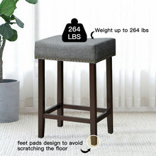 Load image into Gallery viewer, 2 pcs Nailhead Saddle Bar Stools with Fabric Seat & Wood Legs-Gray