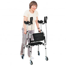 Load image into Gallery viewer, Folding Auxiliary Walker Rollator with Brakes Flip-Up Seat Bag Multifunction-Silver