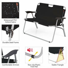 Load image into Gallery viewer, 2 Person Folding Camping Bench Portable Double Chair-Black
