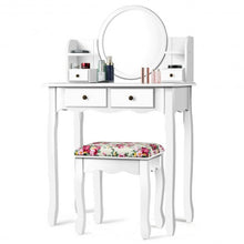 Load image into Gallery viewer, Makeup Vanity Table Set Girls Dressing Table with Drawers Oval Mirror-White