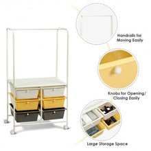 Load image into Gallery viewer, 6 Drawer Rolling Storage Cart with Hanging Bar -Yellow