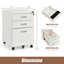 Load image into Gallery viewer, 3-Drawer Mobile File Cabinet Steel with Lock Handle-White