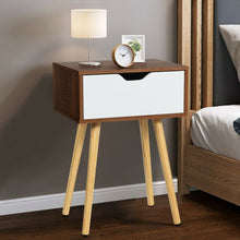 Load image into Gallery viewer, End Side Storage Drawer Nightstand with Solid Wooden Leg