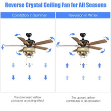 Load image into Gallery viewer, 52" Crystal Ceiling Fan Lamp w/ 5 Reversible Blades-Black