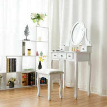 Load image into Gallery viewer, Dressing Table Set with Oval Mirror Stool and 5 Storage Drawers