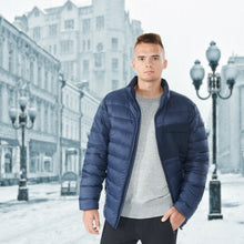 Load image into Gallery viewer, Electric USB Men’s Down Heated Jacket Thermal Stand Collar Coat-Navy-XXXL