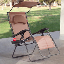 Load image into Gallery viewer, Folding Recliner Lounge Chair with Shade Canopy Cup Holder-Coffee