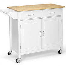 Load image into Gallery viewer, Modern Rolling Kitchen Cart Island with Wooden Top-White