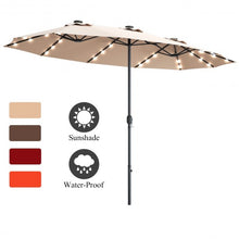 Load image into Gallery viewer, 15 Ft Patio LED Crank Solar Powered 36 Lights Umbrella-Beige