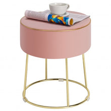 Load image into Gallery viewer, Velvet Round Footrest Ottoman with Metal Base and Non-Slip Foot Pads-Pink