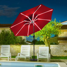 Load image into Gallery viewer, 9Ft Solar LED Market Umbrella with Aluminum Crank Tilt 16 Strip Lights-Wine