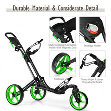 Load image into Gallery viewer, Folding Golf Push Cart with Scoreboard Adjustable Handle Swivel Wheel-Green