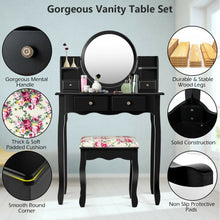 Load image into Gallery viewer, Makeup Vanity Table Set Girls Dressing Table with Drawers Oval Mirror-Black