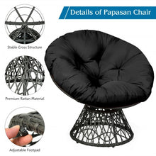Load image into Gallery viewer, Rattan Papasan Chair Ergonomic 360-degree Swivel Soft Cushion Garden-Black