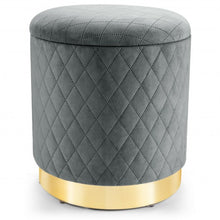 Load image into Gallery viewer, Round Storage Ottoman with Exquisite Pattern and Golden Metal Base for Bedroom