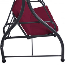 Load image into Gallery viewer, 3 Seats Converting Outdoor Swing Canopy Hammock with Adjustable Tilt Canopy-Wine