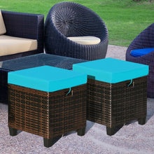 Load image into Gallery viewer, 2PCS Patio Rattan Ottoman Cushioned Seat-Blue