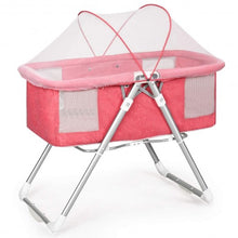 Load image into Gallery viewer, 2 in 1 Foldable Crib with Detachable & Thicken Mattress-Pink