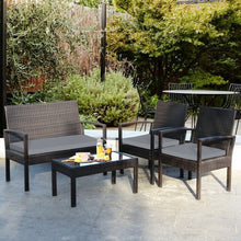 Load image into Gallery viewer, 4 pcs Patio Rattan Furniture Set Cushioned Loveseat Armrest Garden-Gray