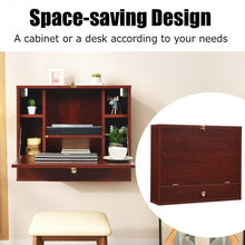 Load image into Gallery viewer, Wall Mounted Folding Laptop Desk Hideaway Storage with Drawer-Brown