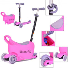 Load image into Gallery viewer, 3 in 1 Storage Kids Kick Wheel Scooter w/ Adjust Handle Bar-Pink
