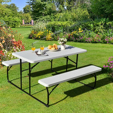 Load image into Gallery viewer, Indoor and Outdoor Folding Picnic Table Bench Set with Wood-like Texture-White